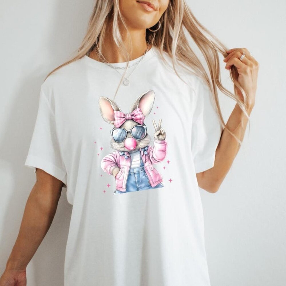 Retro Easter Bunny Blowing Gum Shirt, Happy Easter Shirt - Picture 1 of 3